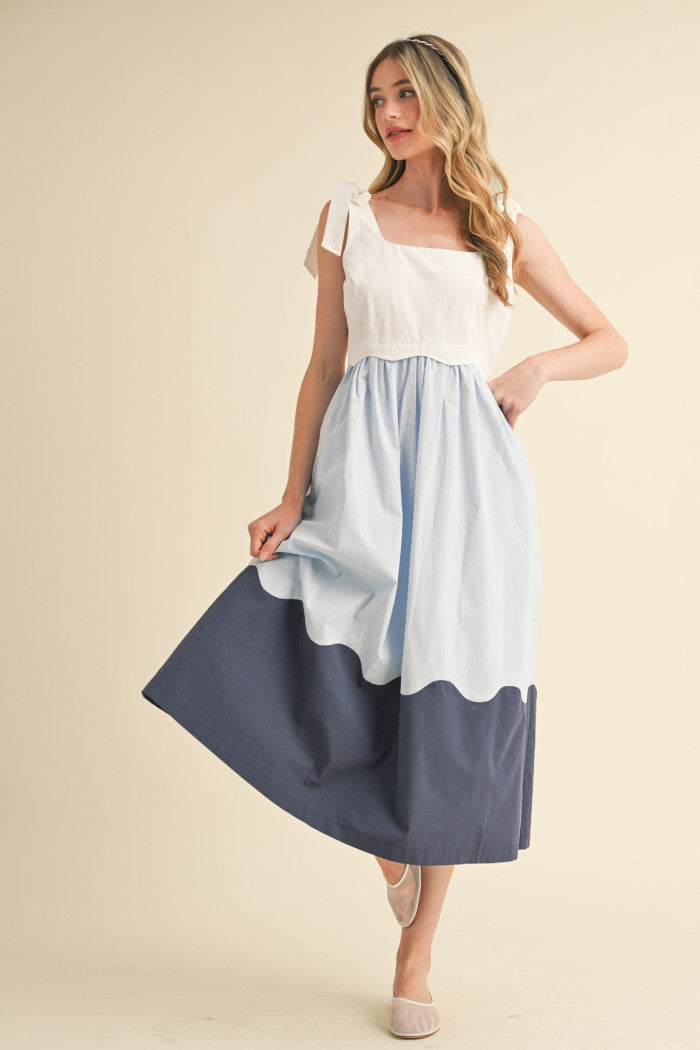 "Skylar" Scallop Blue Dress