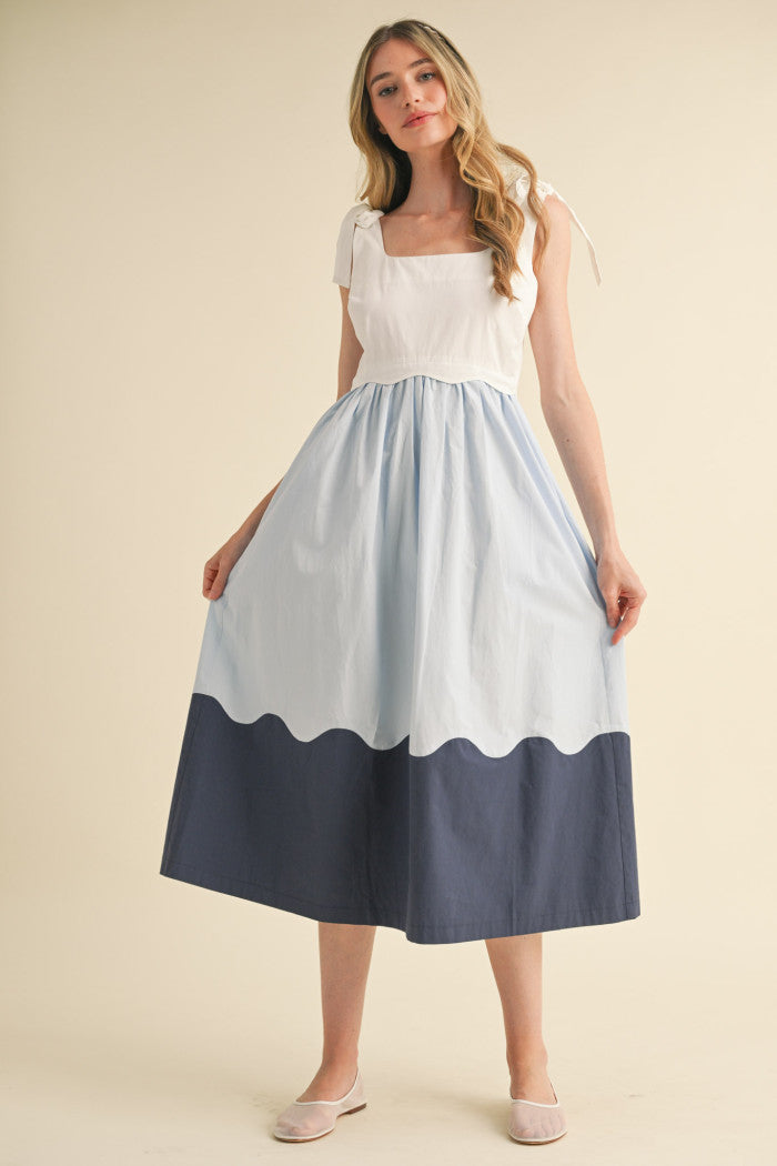 "Skylar" Scallop Blue Dress