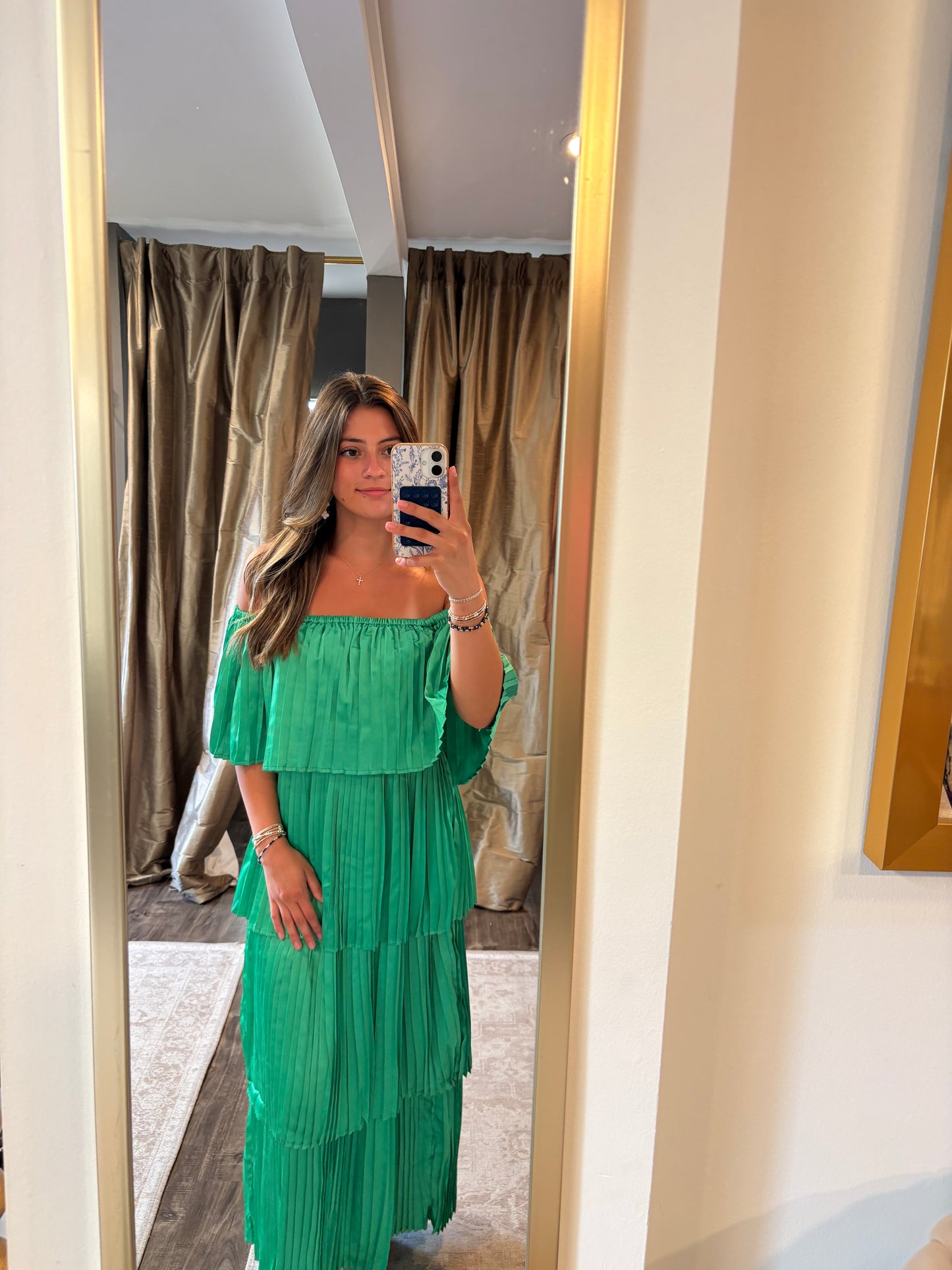 Ruth Pleated Green Maxi Dress