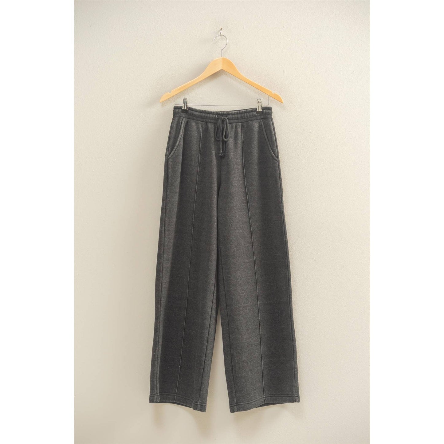 High-Waist Drawstring Pintuck Pants: DARK TAUPE / S-M-L(2-2-2)
