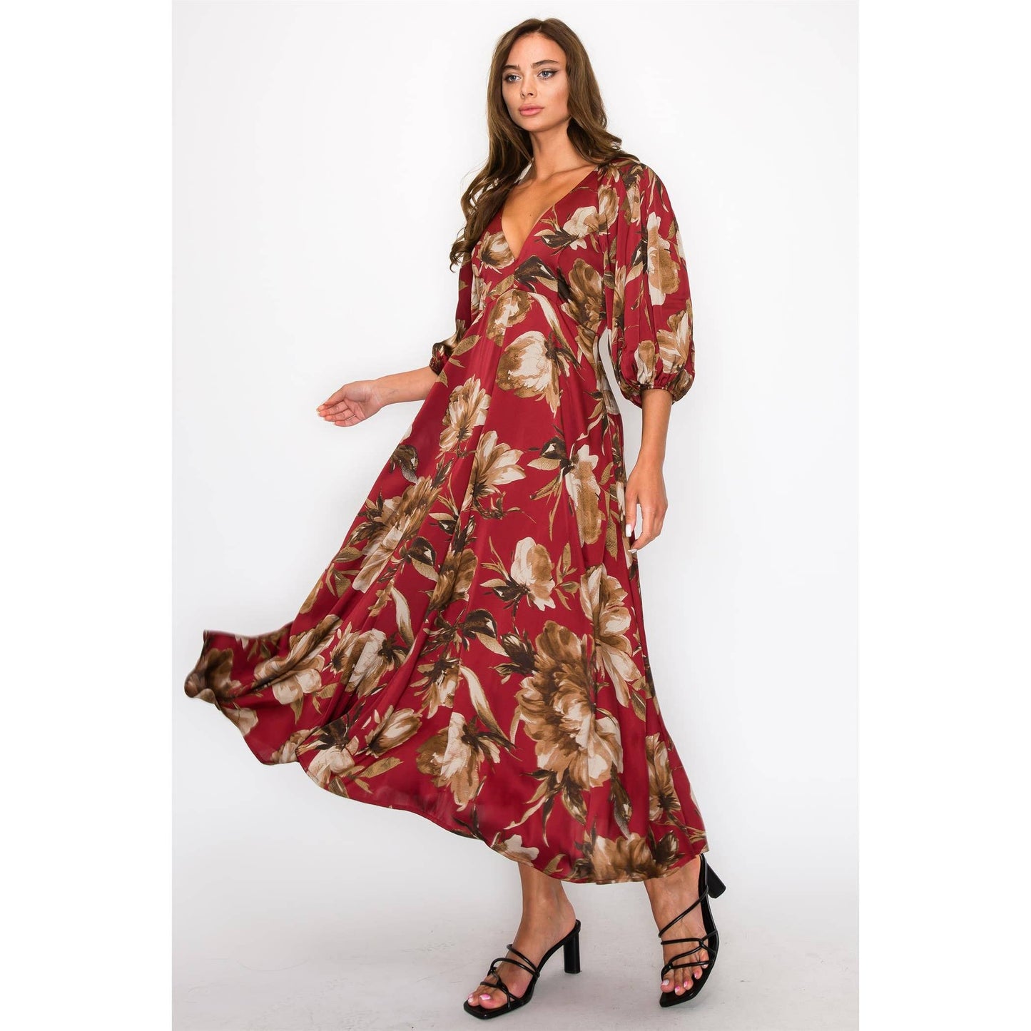 Satin Floral Maxi Dress