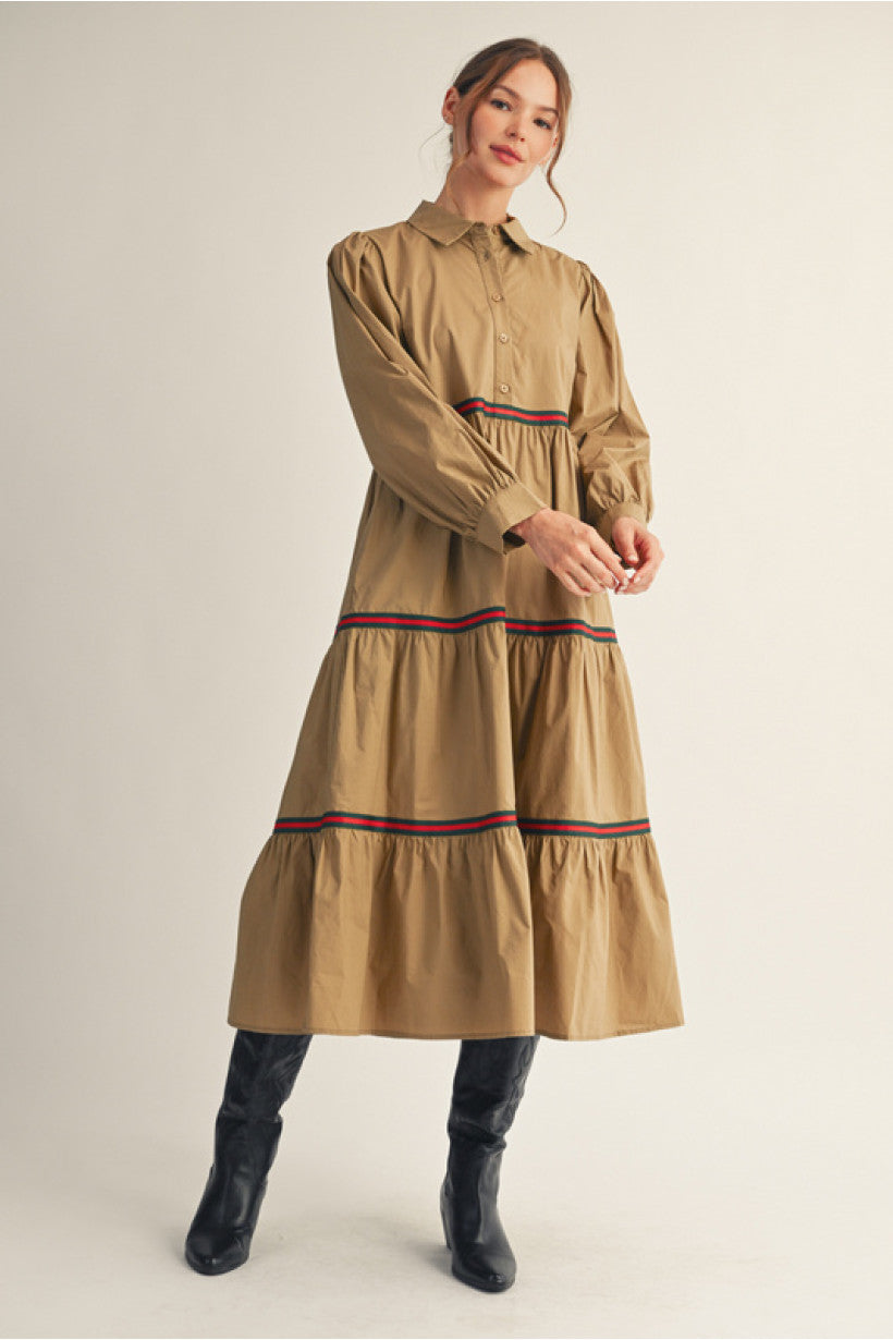 Taupe Tiered Midi Dress