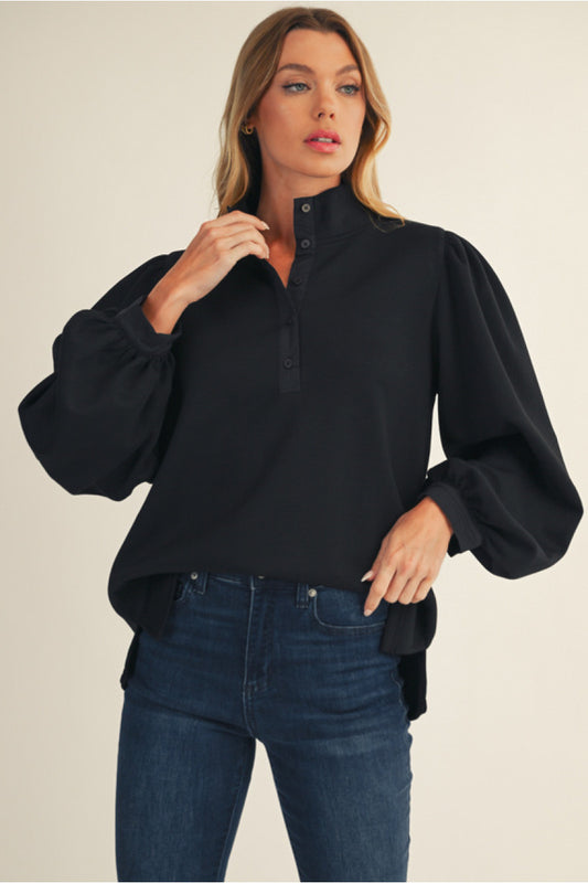 Tammie Long Sleeve Black Top