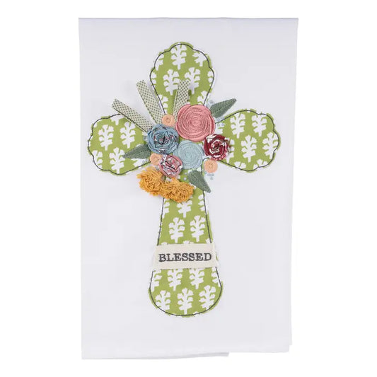 Glory Haus- Flower Blessed Cross Tea Towel