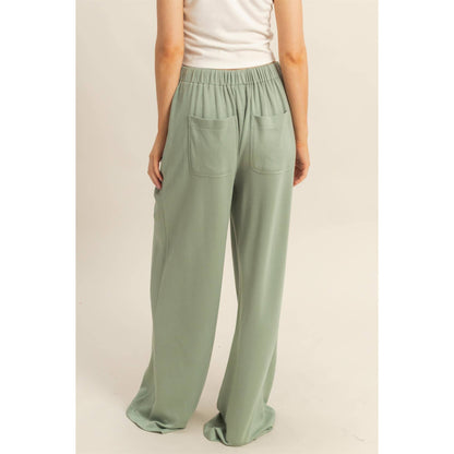 Knit Wide-Leg Trousers With Drawstring Waist: SAGE GREEN / S-M-L(2-2-2)