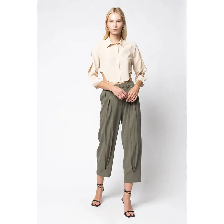 Pleated Cropped Trousers