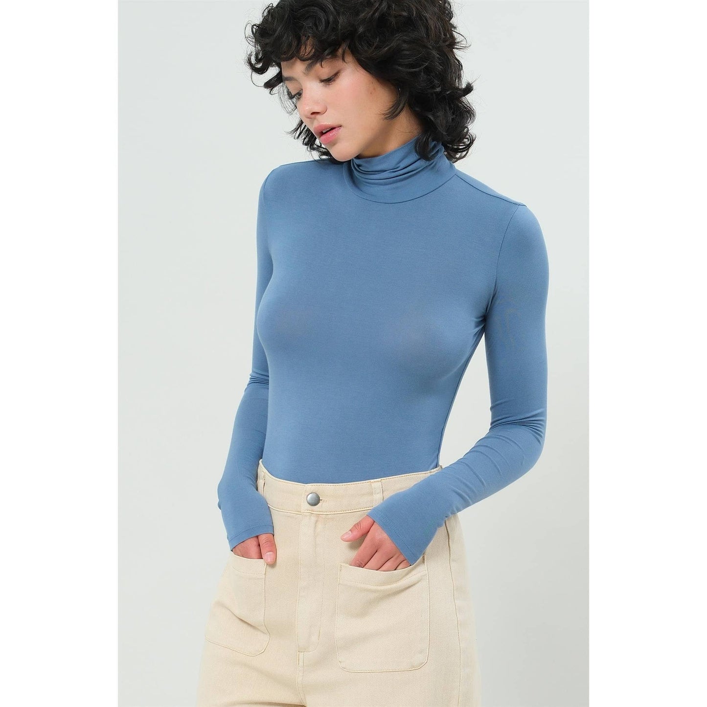 Long Sleeve Turtleneck Bodysuit: CREAM / S-M-L(1-1-1)