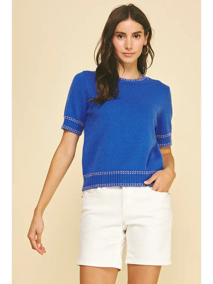 Stitch Detailed Short Sleeve Sweater