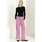 High Waist Drawstring Wide Leg Pants: DUSTY PINK / S-M-L(2-2-2)