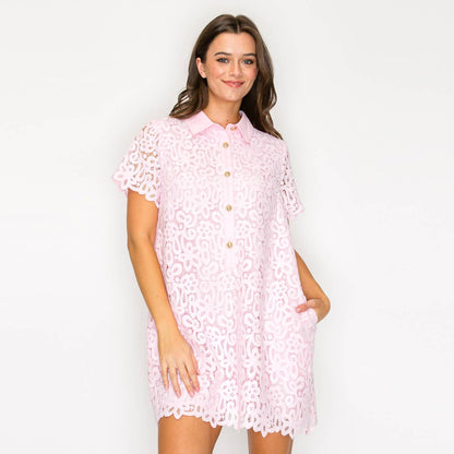 Blush Romance Lace Shirt Dress