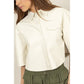 Faux Leather Button-Down Cropped Shirt