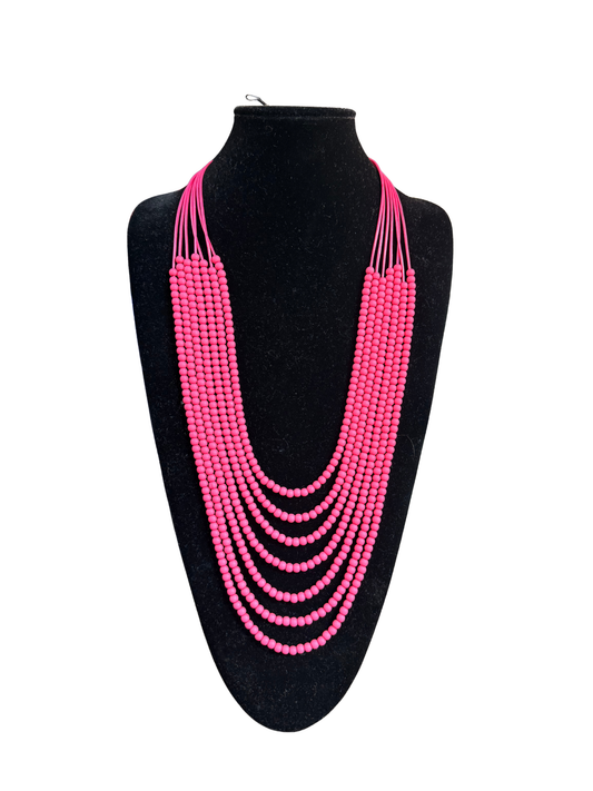 Pink Beaded Long Necklace