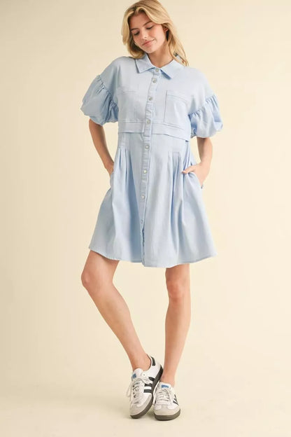 Light Blue Pleated Dress