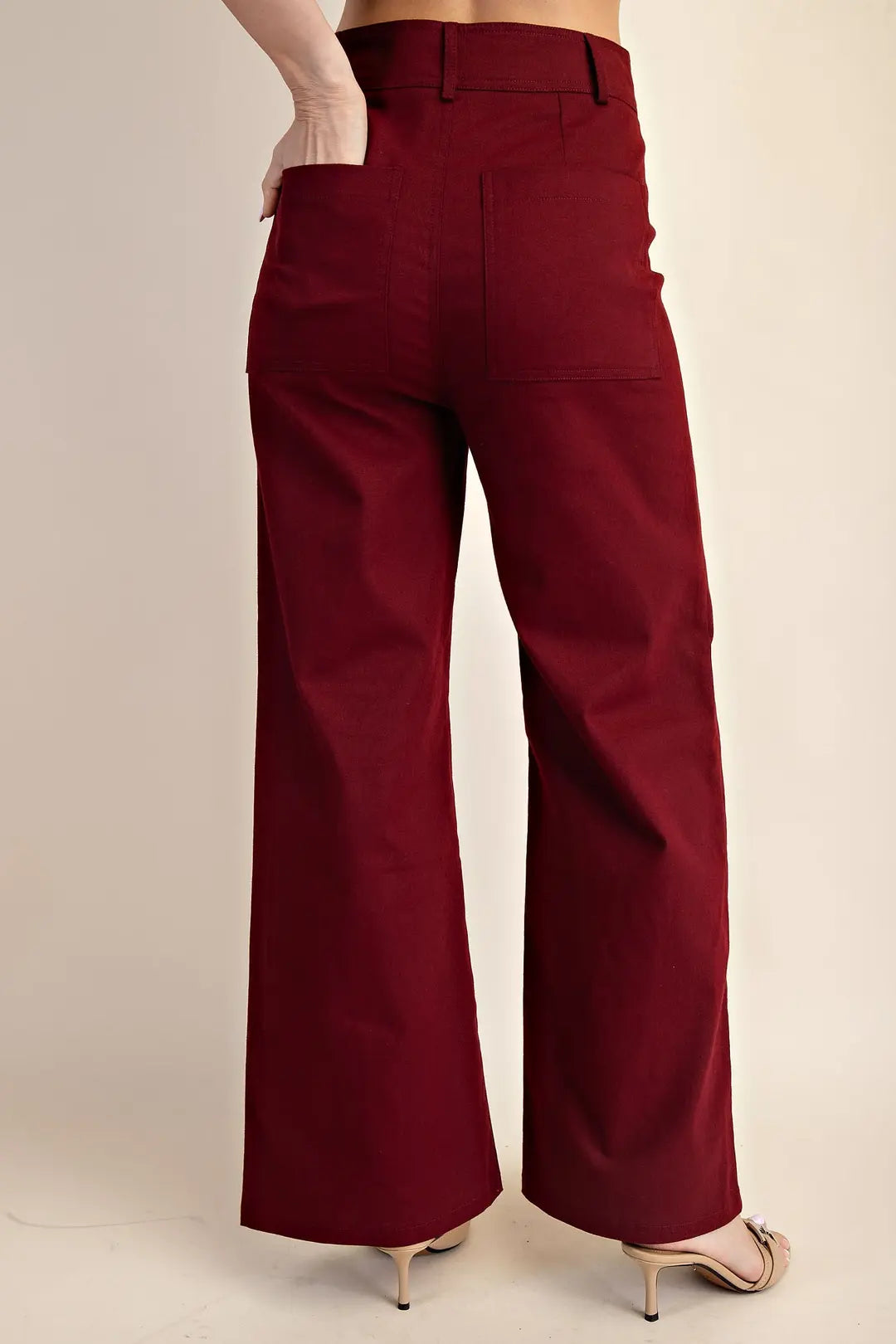 Burgundy Hi Waist Wide Leg Pants