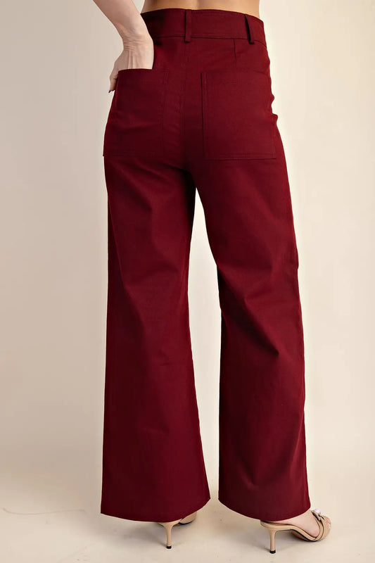 Burgundy Hi Waist Wide Leg Pants