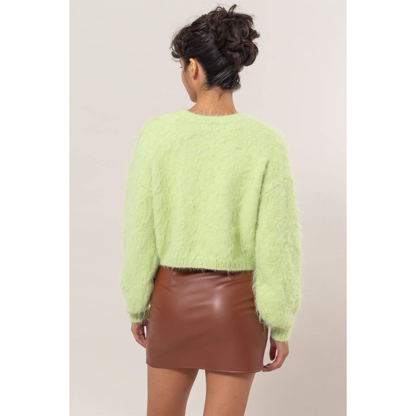 Wool Blend Cropped Sweater: LIGHT GREEN / S-M-L(2-2-2)