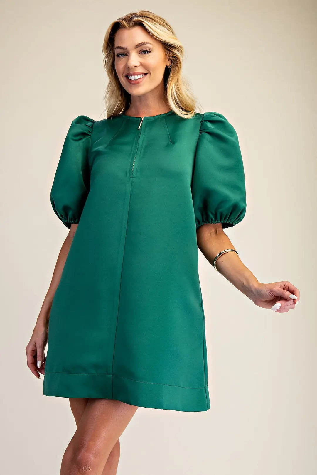 Hunter Green Puff Sleeve Dress