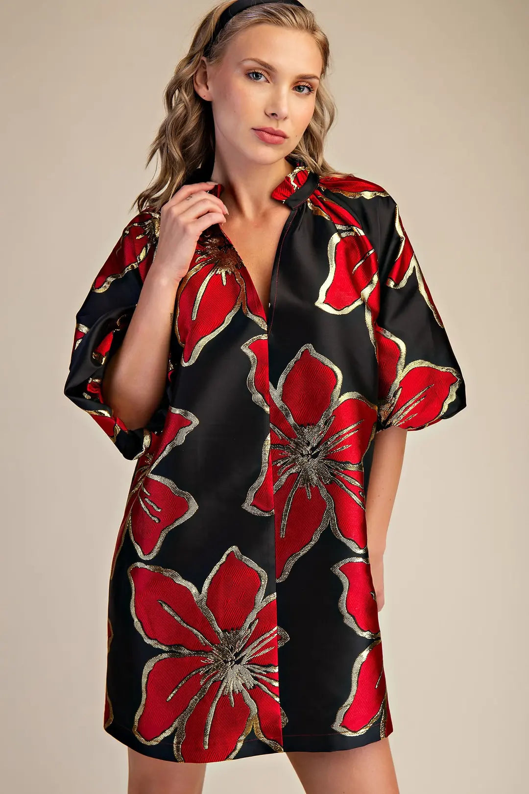 Green Metallic Flower Dress