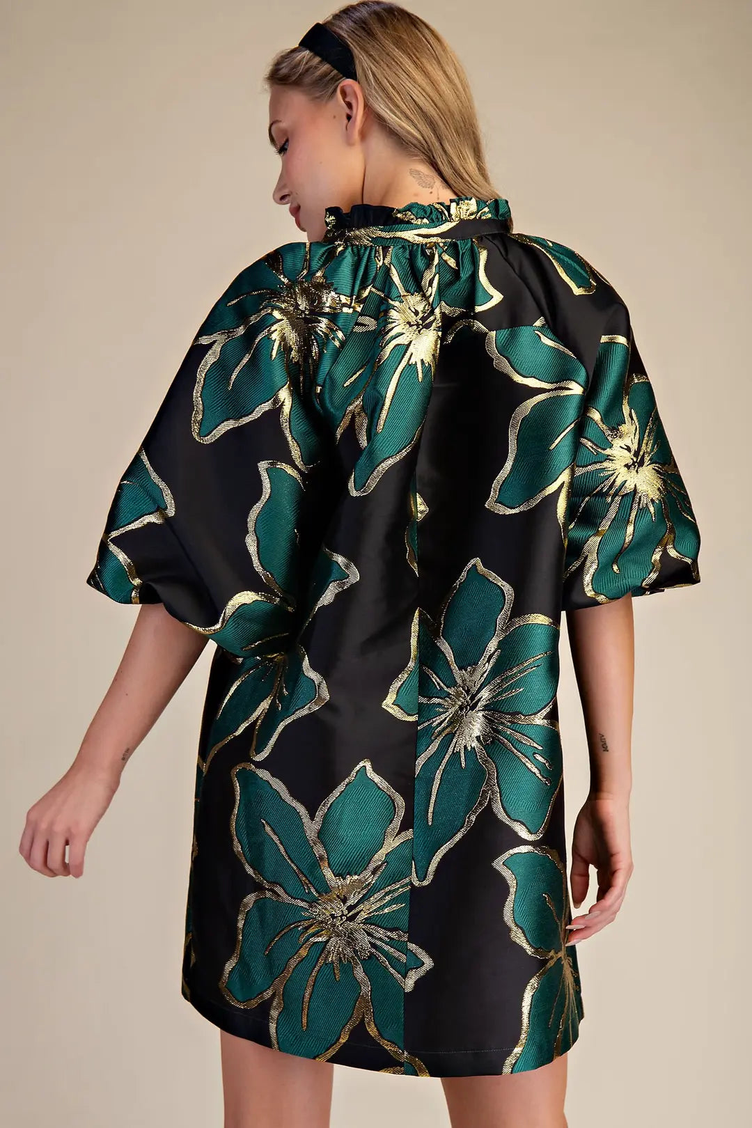 Green Metallic Flower Dress