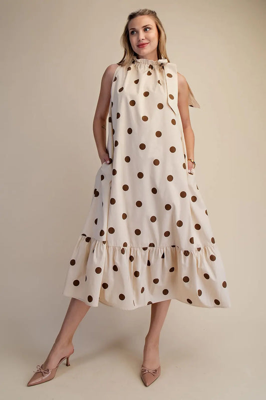 Polka Dot Sleeveless Midi Dress