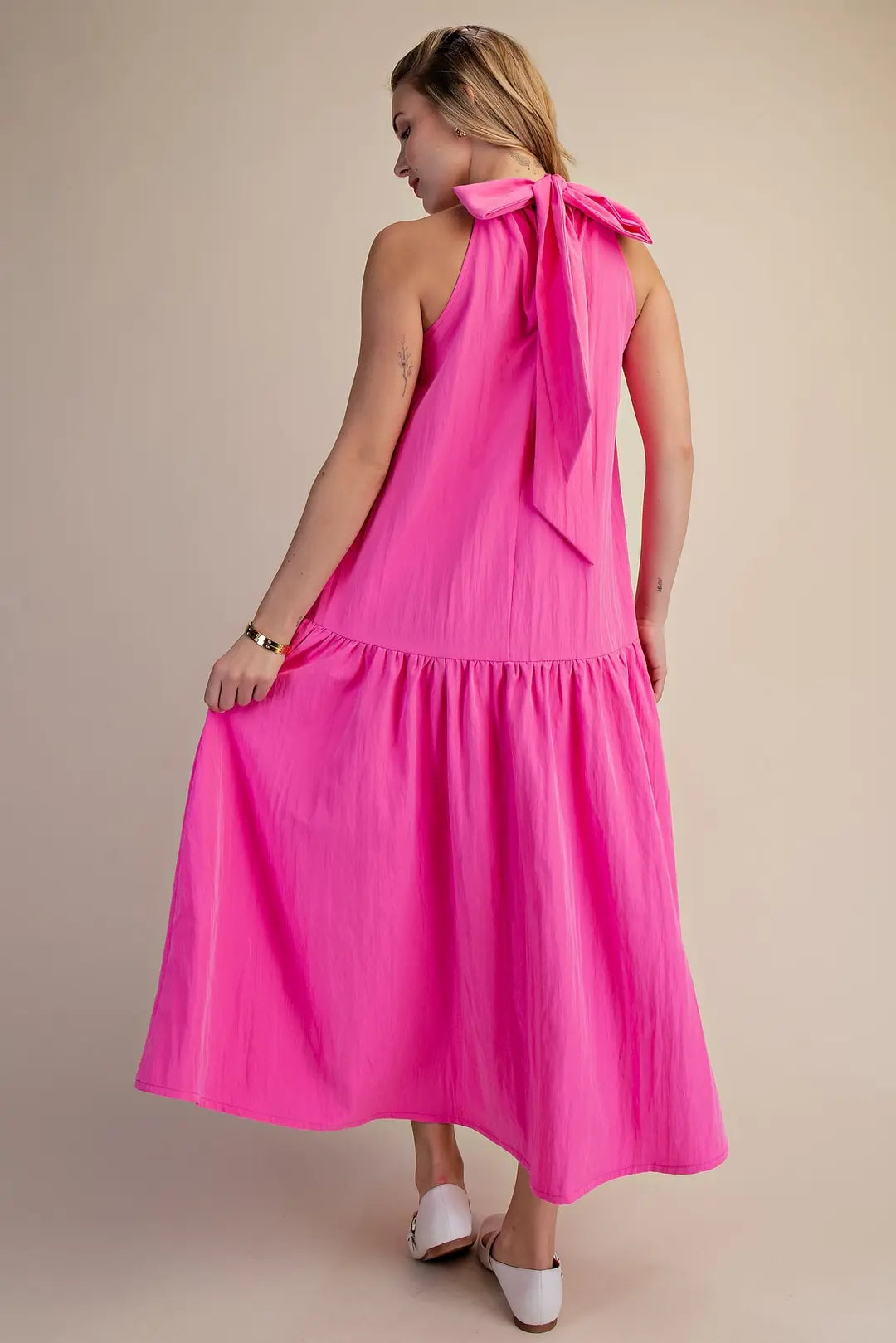 Pink Shimmer Halter Maxi Dress
