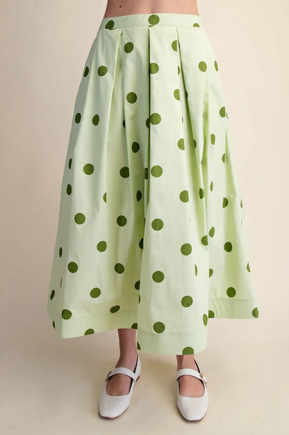 Polka Dot Pleated Midi Skirt