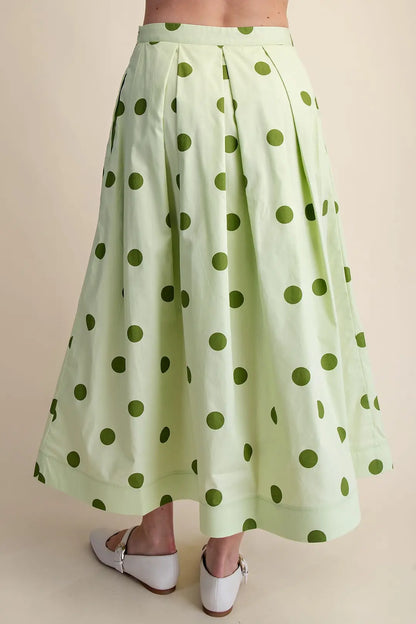 Polka Dot Pleated Midi Skirt
