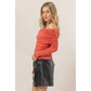 Ruched Off-The-Shoulder Knit Top: BURNT ORANGE