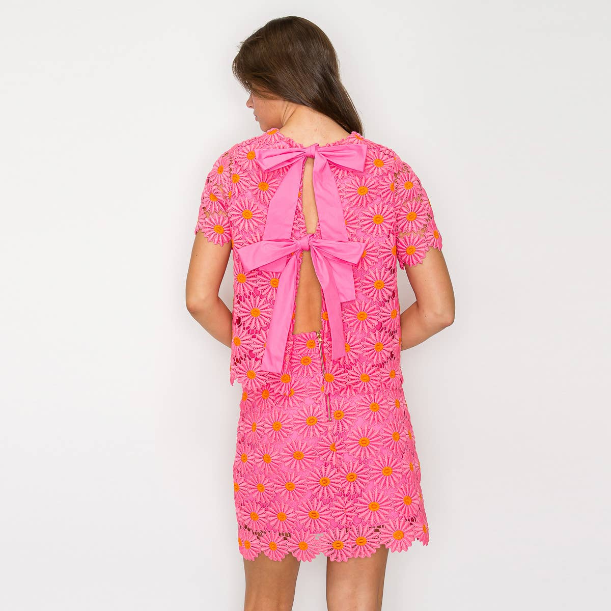 Pink Daisy Lace Top with Bow