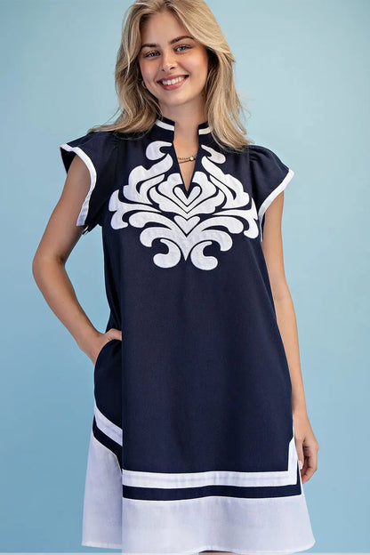 Navy Linen Mini Dress