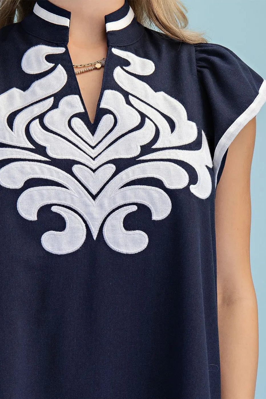 Navy Linen Mini Dress