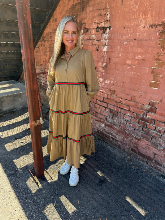 Taupe Tiered Midi Dress