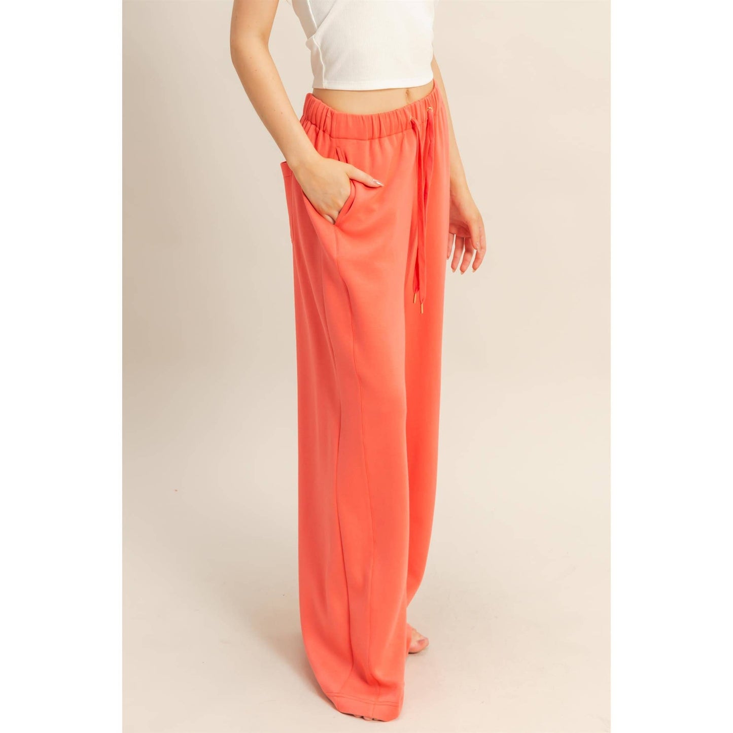 Knit Wide-Leg Trousers With Drawstring Waist: SAGE GREEN / S-M-L(2-2-2)