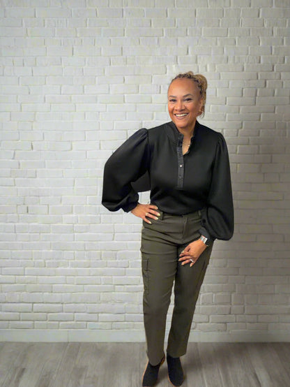 Tammie Long Sleeve Black Top