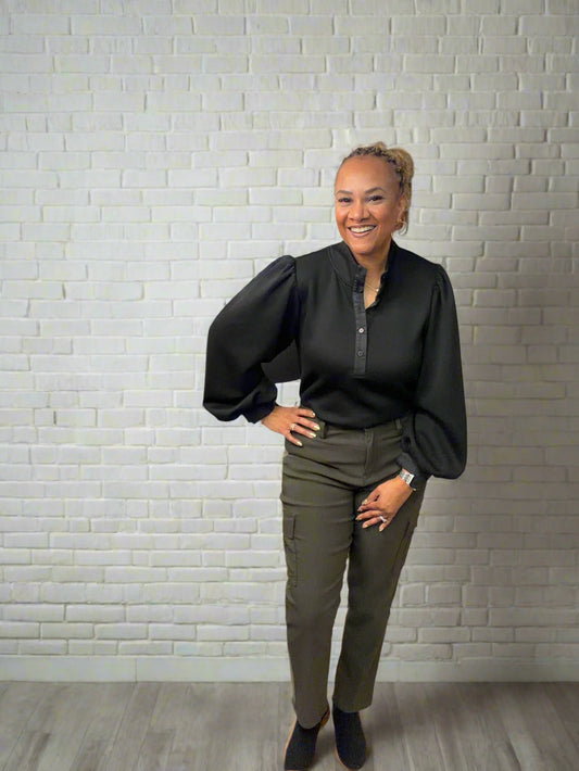 Tammie Long Sleeve Black Top