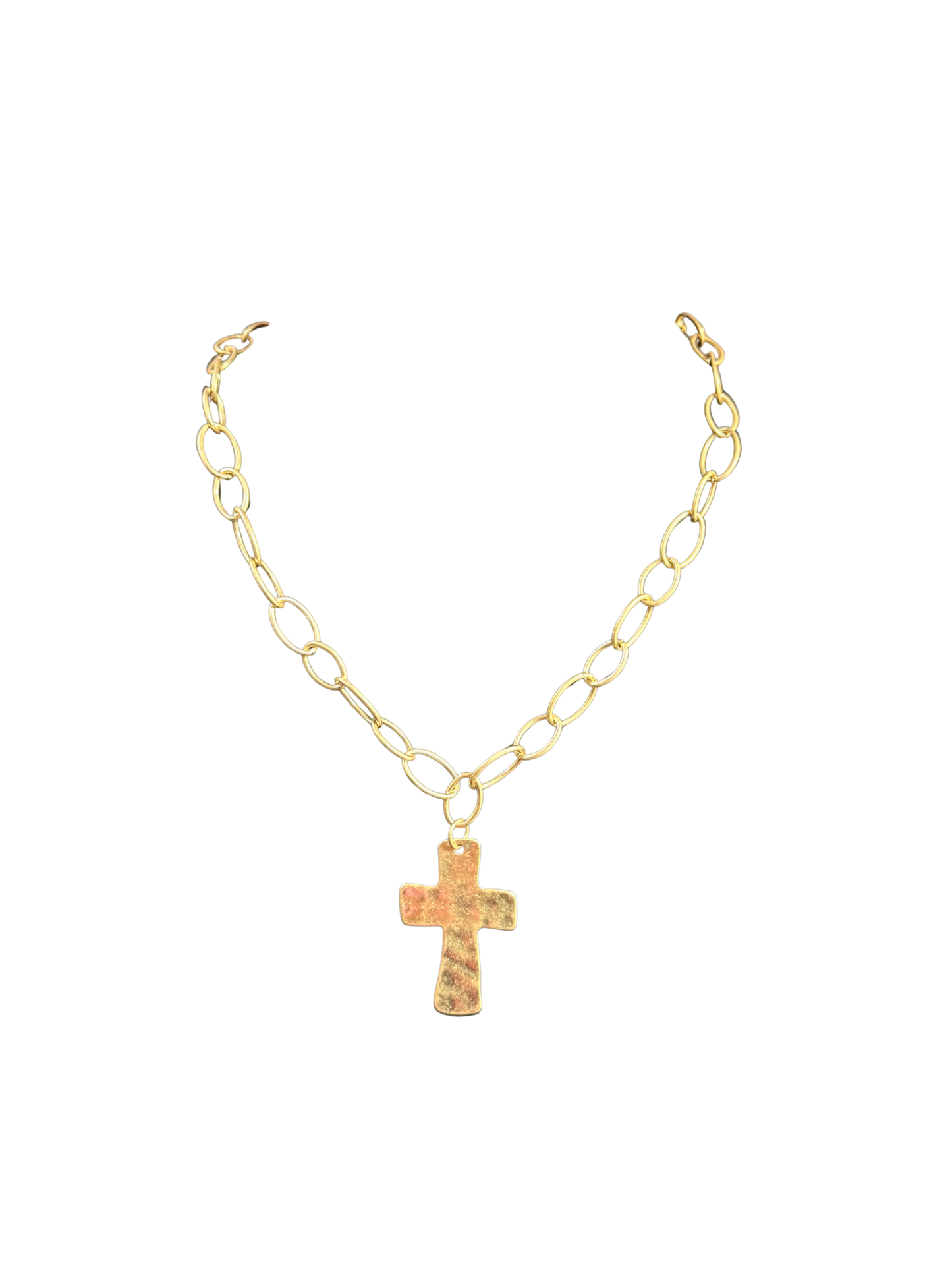 Hammered Gold Cross Necklace