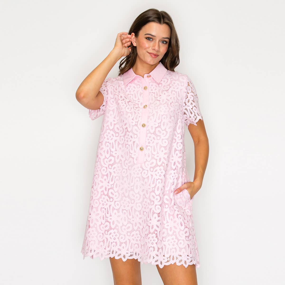 Blush Romance Lace Shirt Dress