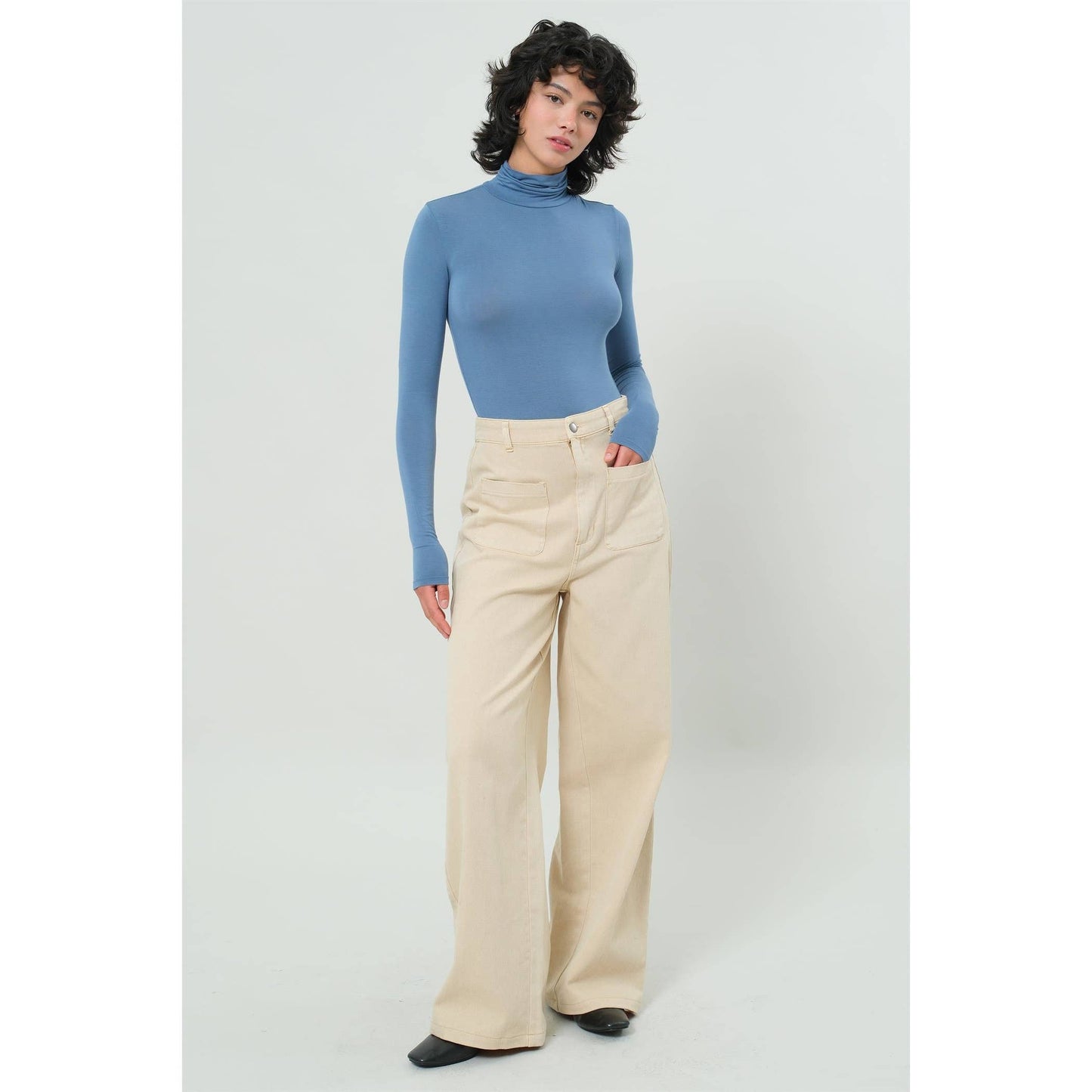 Long Sleeve Turtleneck Bodysuit: GRAY BLUE / S-M-L(1-1-1)