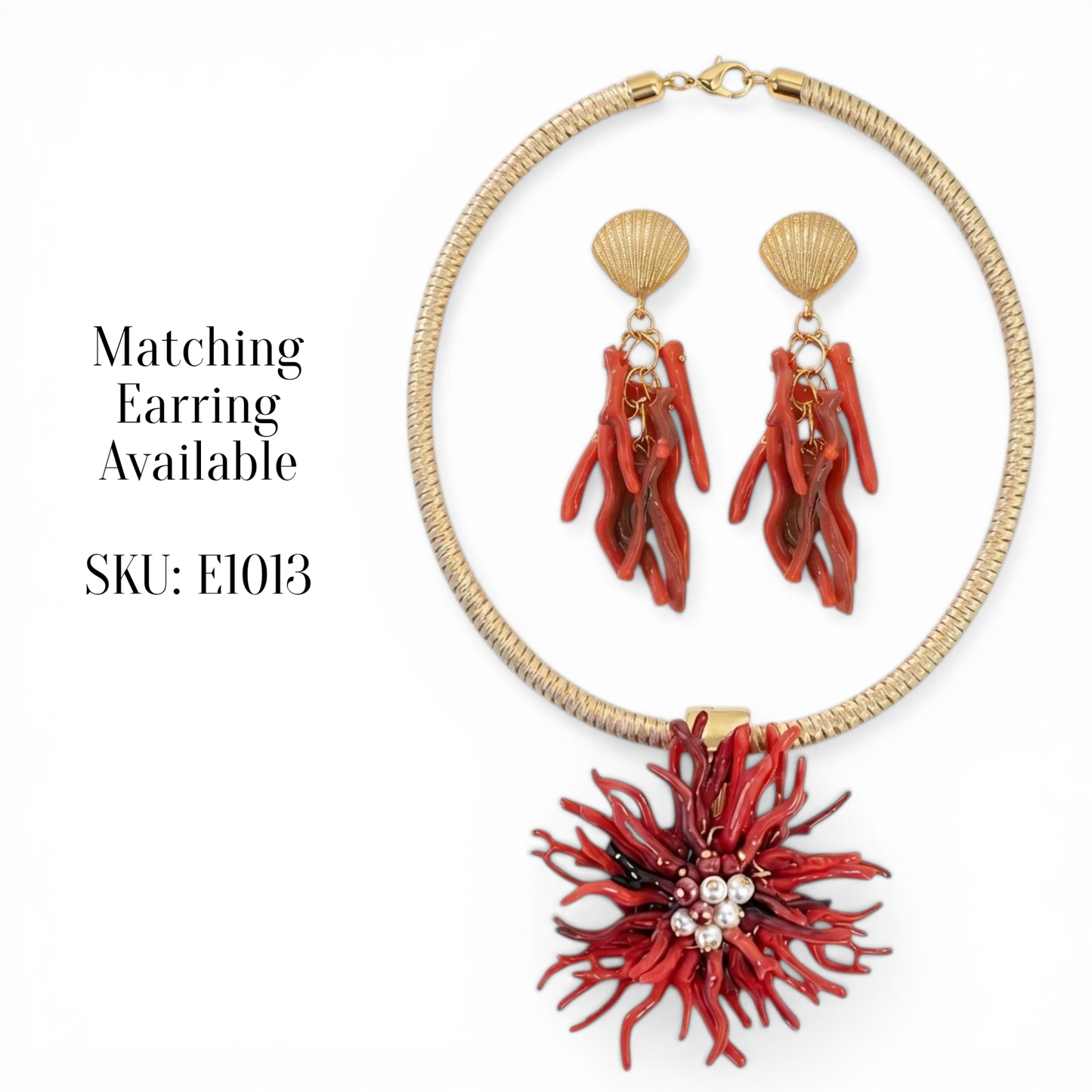 Red Coral Flower Collar Necklace | Coastal Statement Jewelry