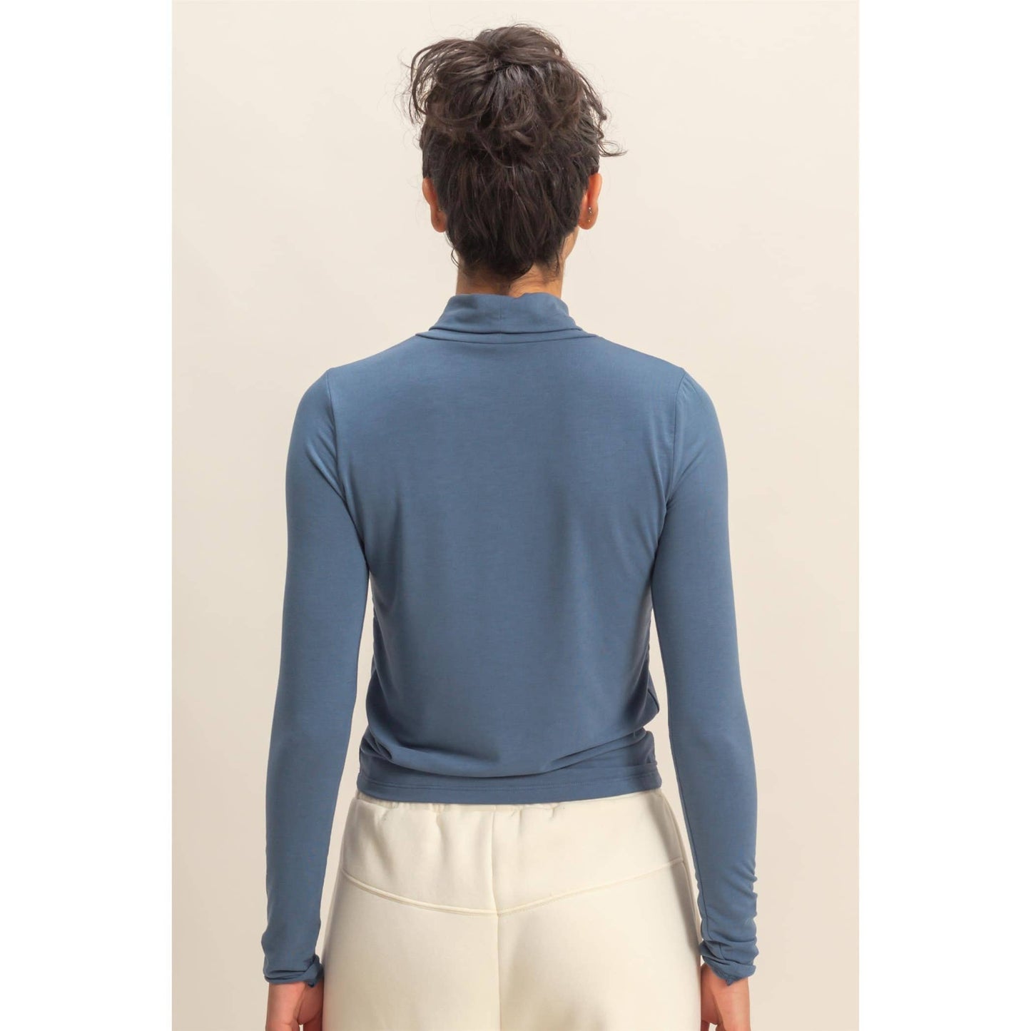 Turtleneck Long Sleeve Fitted Top: SAGE GREEN / S-M-L(2-2-2)