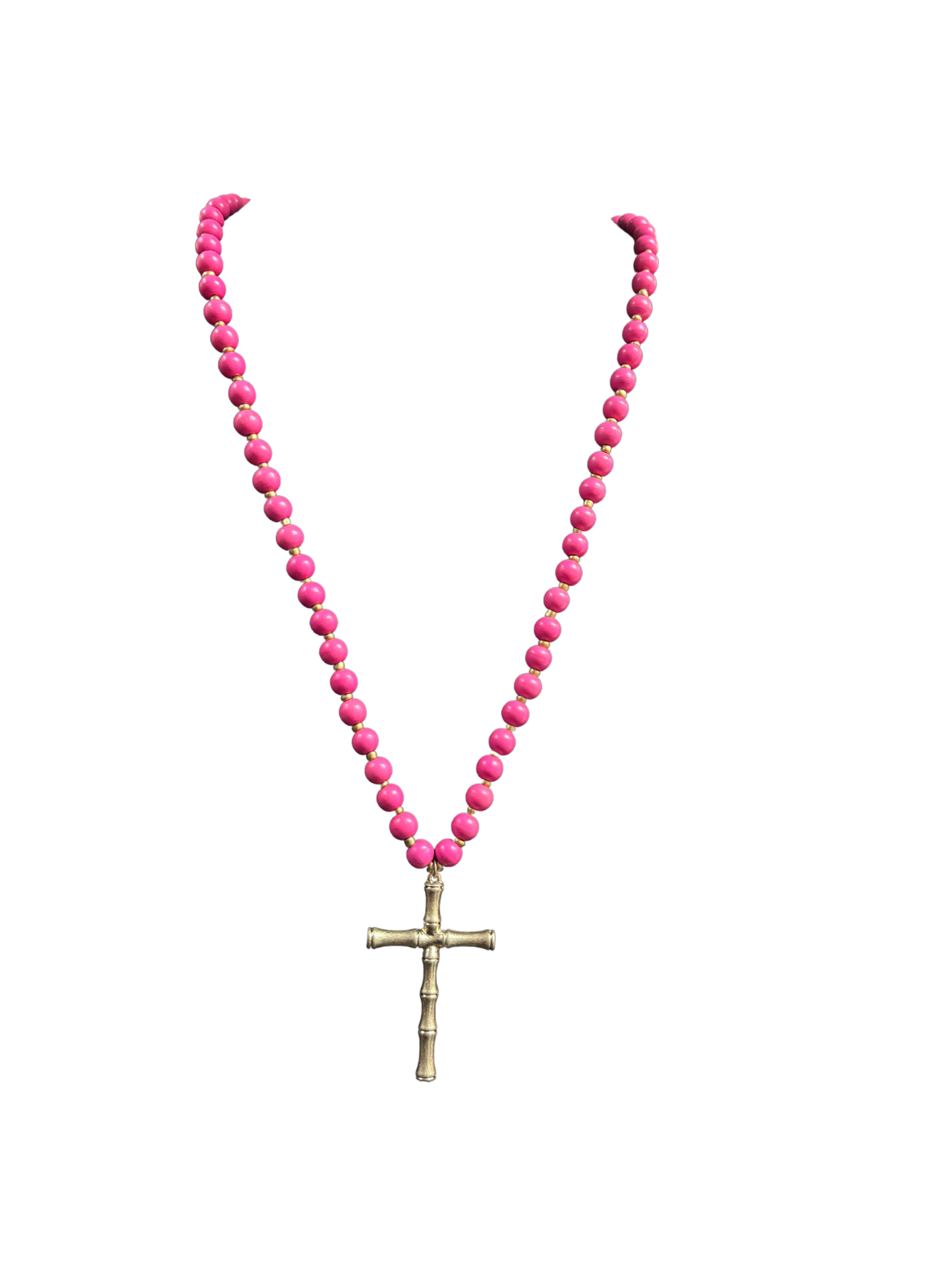Long Gold Beaded Cross Necklace