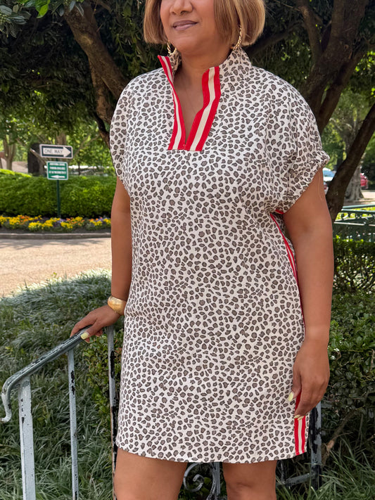 Liza Red Strip Animal Print Dress