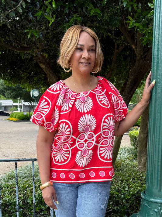 Pink and Red Boho Top