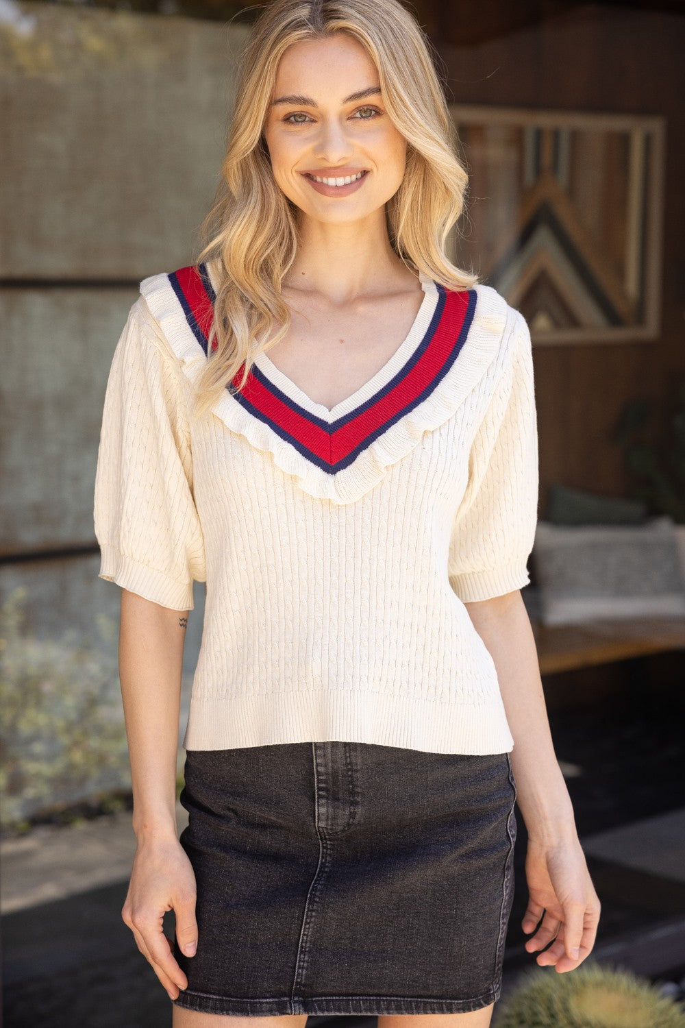 "Christy" Cream V Neck Sweater