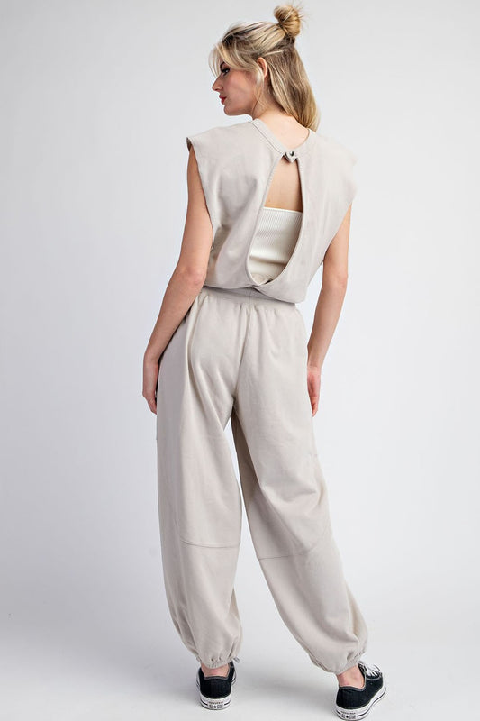 "Joy" Bone Jumpsuit with Open Back