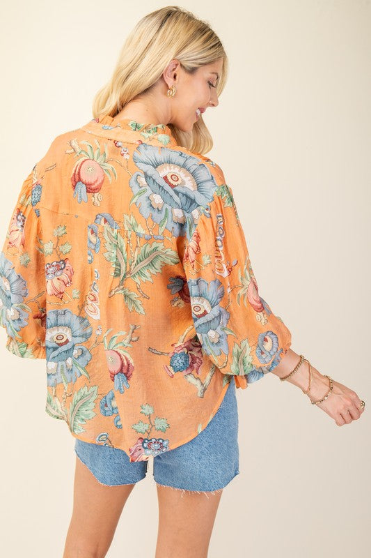 Coral and Floral Top