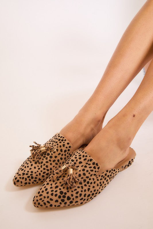 Darcy Leopard Print Tassel Pointed-Toe Mules