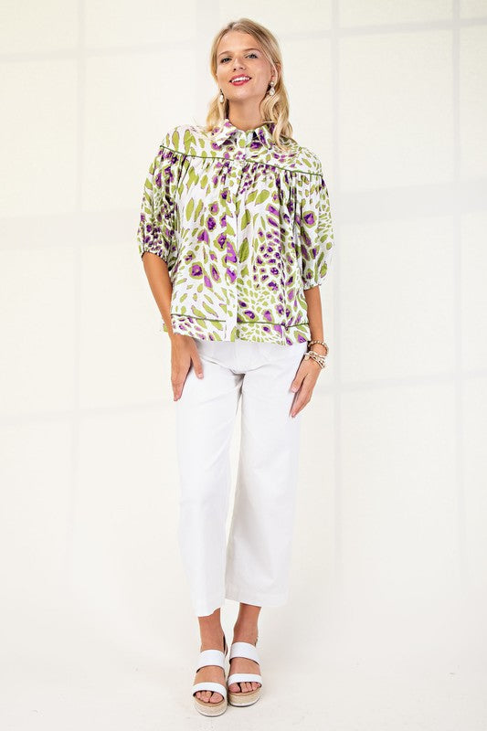 Colorful Leopard Button Down Blouse