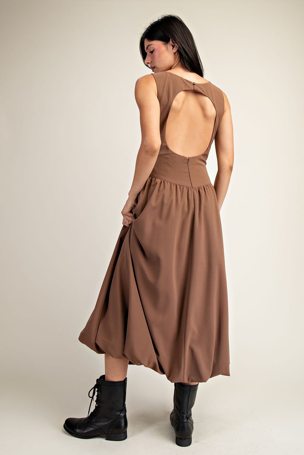 "Mia" Mocha Brown Midi Dress