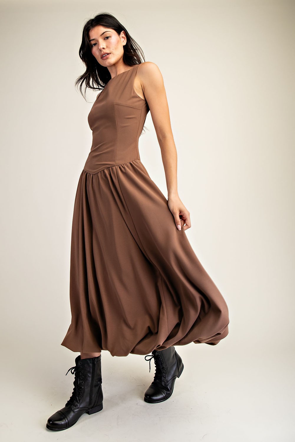 "Mia" Mocha Brown Midi Dress